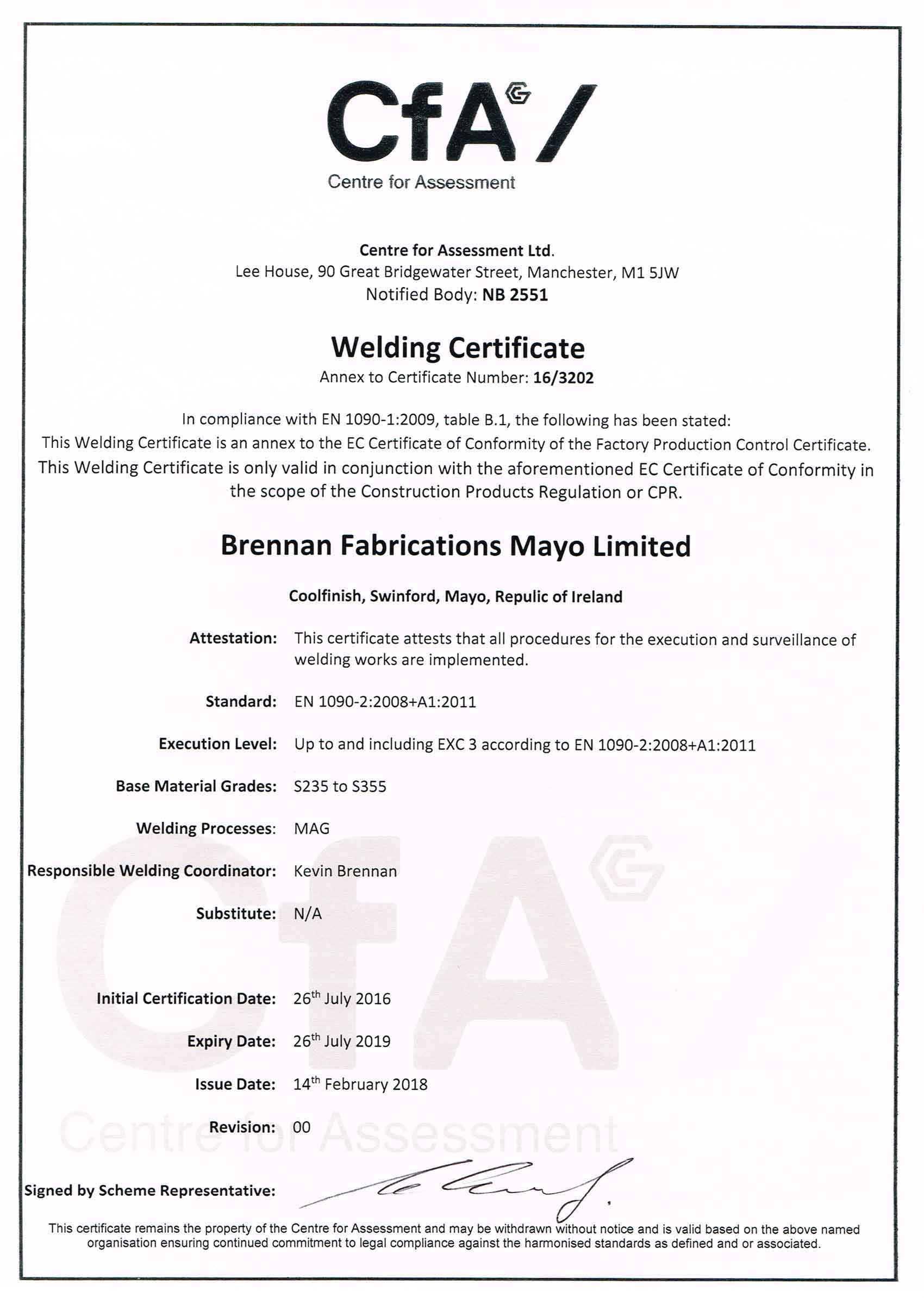 Brennan-Fabrications-Mayo-Welding-Certification-annex-to-EN1090-cert